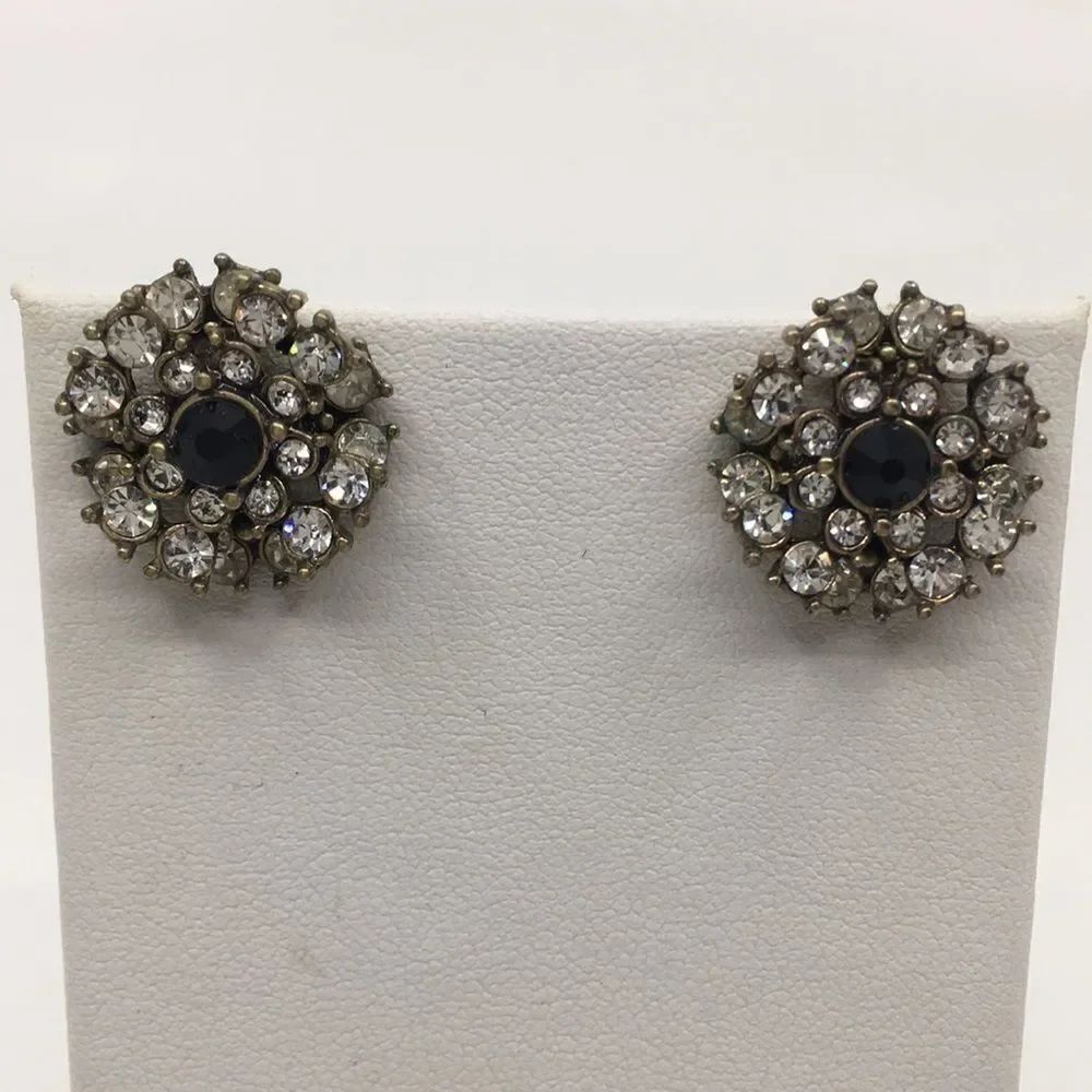 Banana Republic Black & Rhinestone Glass Multi-tiered Stud Brass Tone Earrings